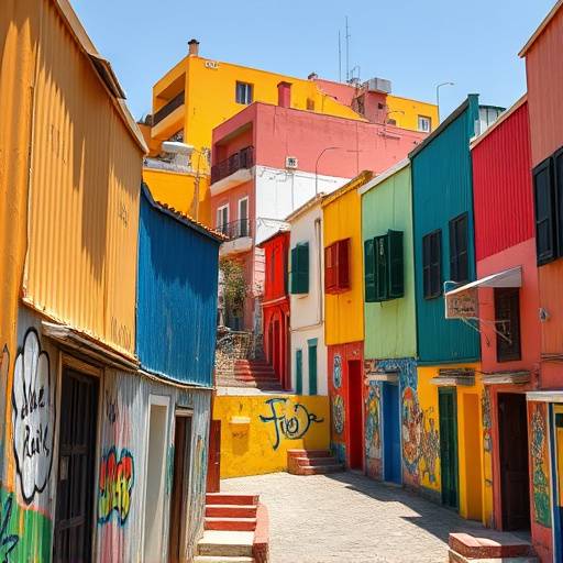 Casas de chapa de colores vibrantes en el Caminito, barrio de La Boca